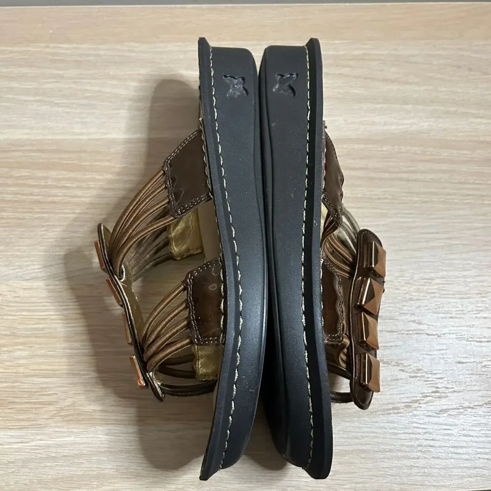 Alegria Sandals Women 42 US 11.5 Pisa Bronze Patent Leather Studs Slip On Slides